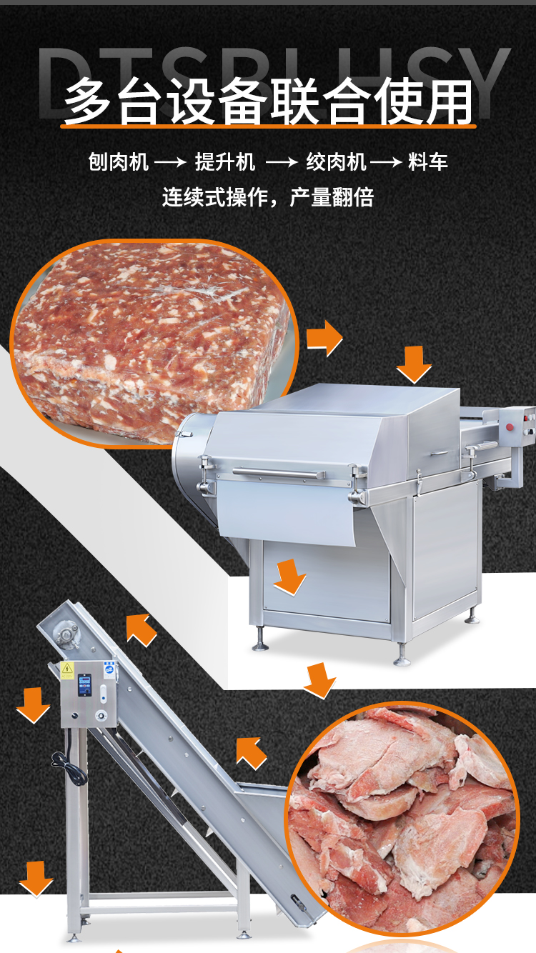 冻肉绞肉机搭配多台设备联合使用达到连续工操作